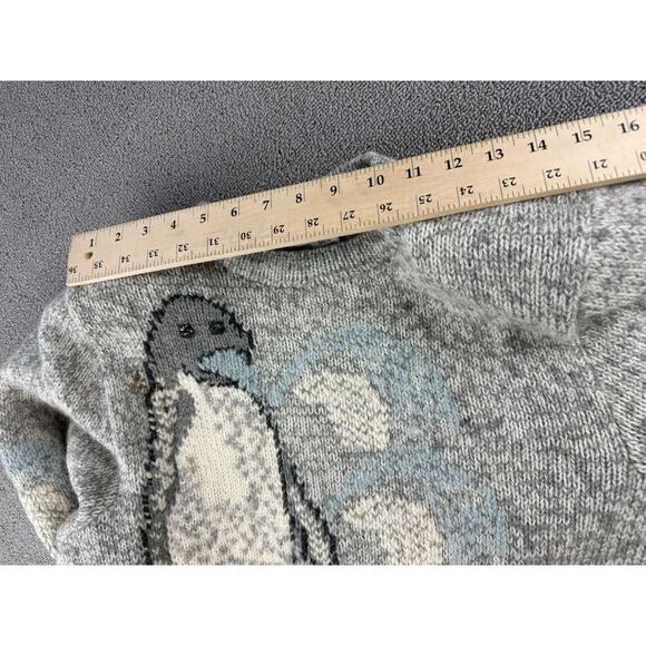 Vintage Roberta Frost Sweater Women S Gray 100% Virgin Wool Hand Knitted Penguin - Picture 4 of 8